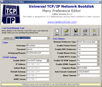 NetBootDisk Menu Preference Editor