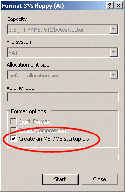 Format floppy disk as bootable dialog box